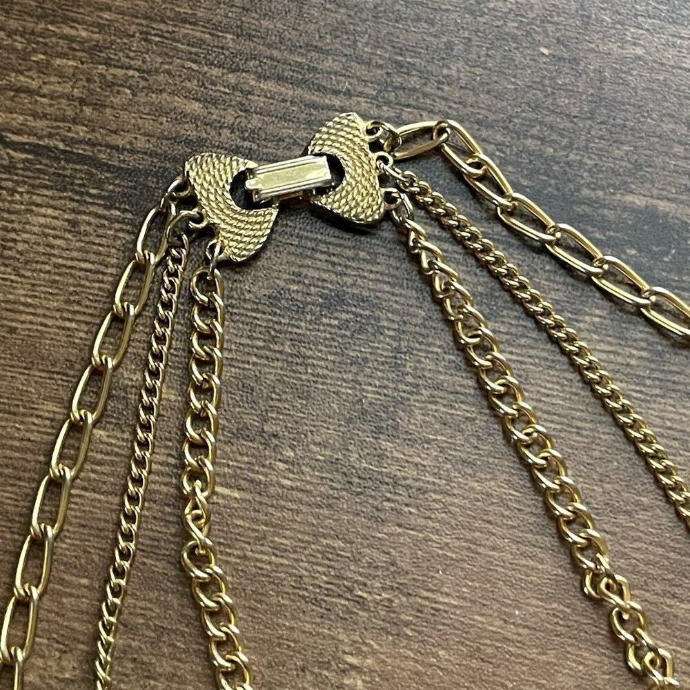 Vintage 70s Victorian Revival Necklace 24" Triple Strand Gold Tone Purple Glass - Picture 9 of 12